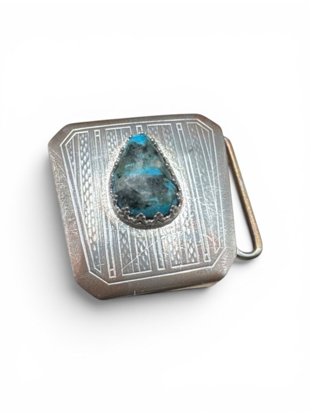 Vintage Southwest Artisan Hickok Sterling Silver Morenci Turquoise Belt Buckle